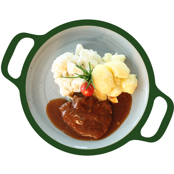 Sucadelap, bloemkool met saus en aardappelen